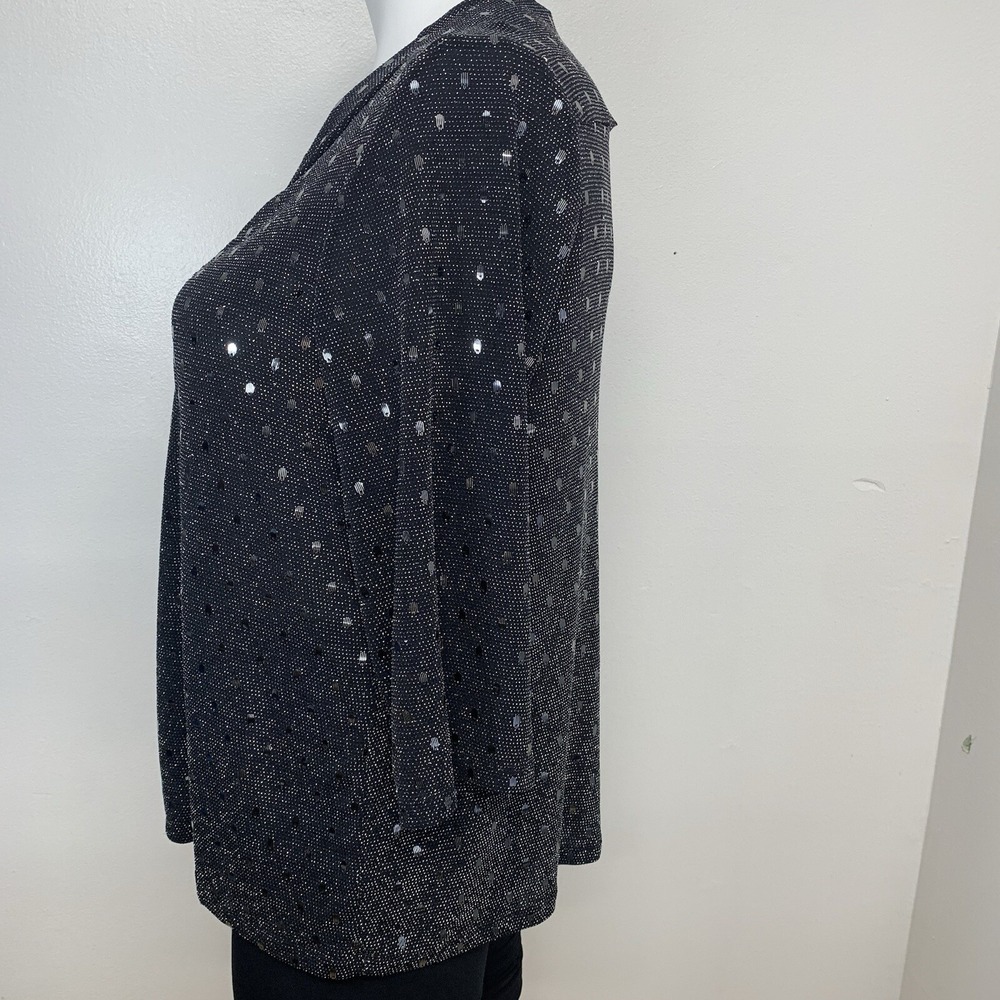 Avenue  Sequin Metallic Open Front Cardigan Women 22/24 Silver Black Sparkly - Picture 9 of 11